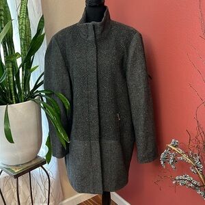 Nautica Tweed Wool Blend Zip Up Overcoat